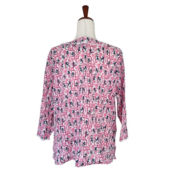 Talbots 2X Petite Women's Shirt Monkey Print Henley Top 3/4 Sleeve Cotton Blouse - Picture 4 of 9